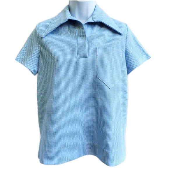 Vintage 70s Shirt Double Knit Houndstooth Henley Snap Dagger Collar Pocket - Picture 2 of 6